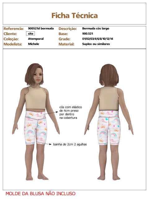 Modelagem de Bermuda com cós largo infantil Menina em suplex, para malha com elastano. ref 900.521d bermuda - comprar online