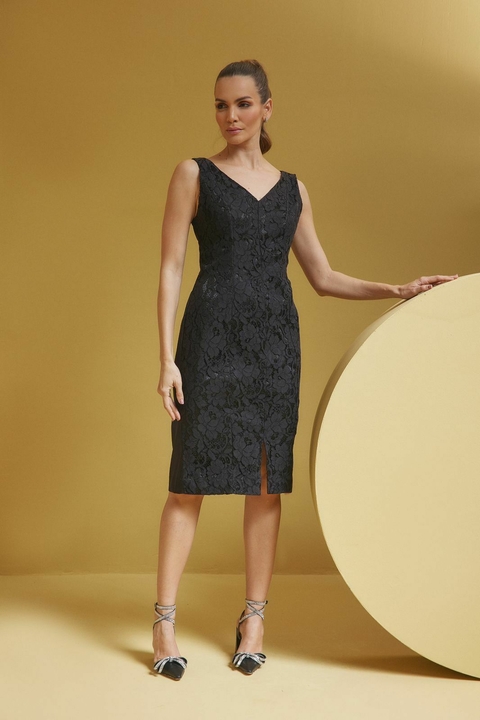 VESTIDO MIDI DECOTE V RENDA 05700