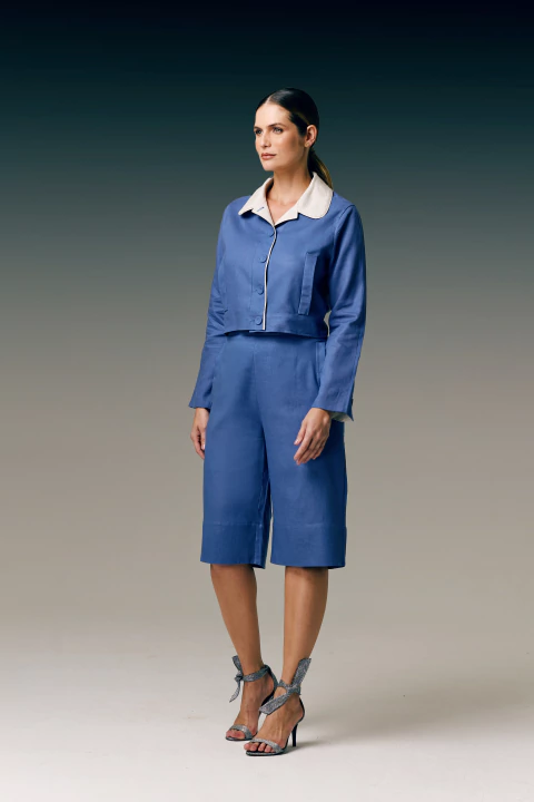 JAQUETA BICOLOR GOLA REDONDA ML, LINEN FRESH - Maria Arruda