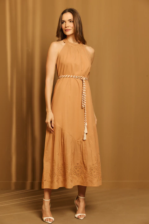 VESTIDO CAMBRAIA BORDADA, MIDI - comprar online