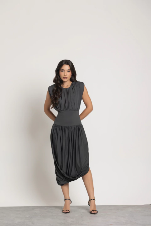 Imagem do VESTIDO MIDI PALA CINTURA TORCIDA, SM FLUITY