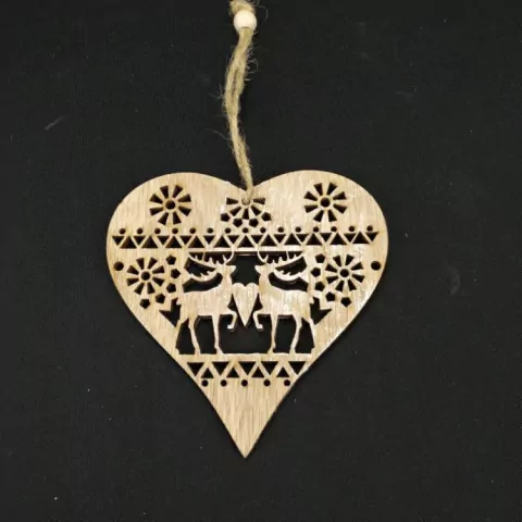 PENDENTE DE NATAL CORAÇÃO DE MADEIRA