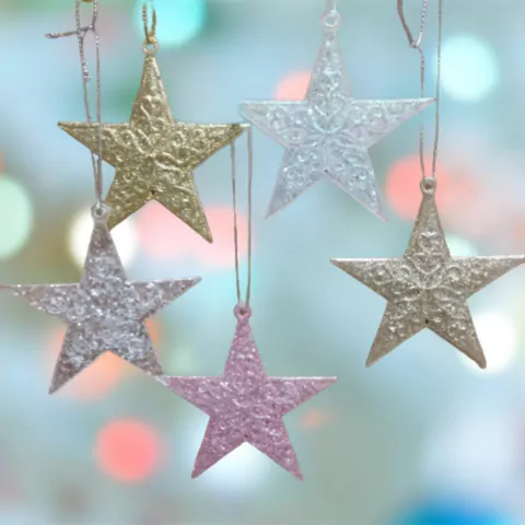 KIT 2 PENDENTES NATALINOS ESTRELA CRISTAL COM GLITTER