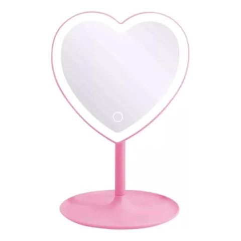 ESPELHO DE MESA EM FORMA CORACAO COM 25 LED