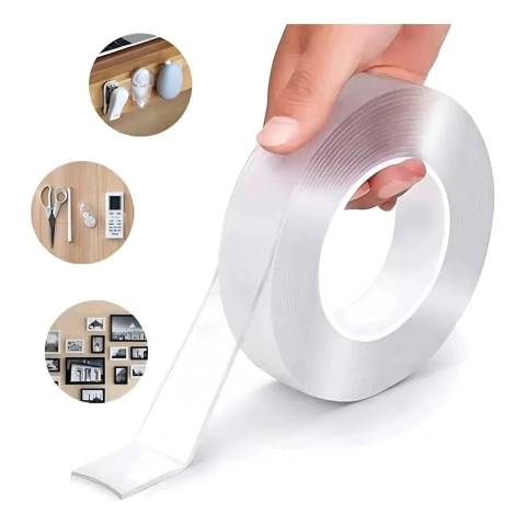 FITA ADESIVA DUPLA FACE TRANSPARENTE DE 5MT REUTILIZÁVEL RESISTENTE PARA USO MULTIUSO