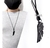 Colar Cordao Masculino de Couro Ajustável Pigente Aza de Anjo Preto Black