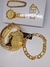 Kit Relógio de Pulso Masculino DHP Aço Inox Prova Água Dourado + Pulseira Corrente elos Cartier + Caixa