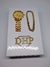 Kit Relógio de Pulso Masculino DHP Aço Inox Prova Água Dourado + Pulseira Corrente elos Cartier + Caixa