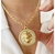 Colar Corrente Gargantilha Feminino Elos Português com Pingente Medalha Leão Folheado Ouro 18K Dourado Tendência - loja online