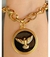 Pulseira Corrente Elo Português com Pingente Medalha Redonda Pomba Divino Espirito Santo Preto Branco Folheado - Store LVO