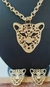 Kit Conjunto Colar e Brincos Com Pingente Onça Vazado Liso Corrente Elo Português Folheado Ouro 18k Tigre Moda - Store LVO