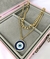 Colar Choker Duplo Corrente Elos Grumet com Pingente Olho Grego Azul Folheado Ouro 18k Moda Blogueira - Store LVO