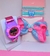 Kit Infantil Relógio Digital Meninas Personagens Princesas Disney + Conjunto Mix 5 Pulseiras Miçangas Laço Infantil