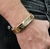 Pulseira Bracelete Masculino Feminino Couro Sintético Placa Aço Inox Folheado Tudo Posso Fé Gratidão Pai Nosso