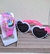 Kit Relógio infantil Digital Princesas Pisca Led Toca Mucica + Óculos de Sol Gatinho Formato de Coração Hello Kitty Presente