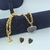 kit Colar e Brincos Corrente Elo Português Grosso Pingente Coração Liso Folheado Ouro 18k Preto Branco Tendência - loja online