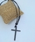 Colar Cordão Fio couro Black Preto com Pingente Cruz Crucifixo Grande Ajustável Masculino/Feminino Tendência na internet