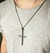 Colar Cordão Fio couro Black Preto com Pingente Cruz Crucifixo Grande Ajustável Masculino/Feminino Tendência na internet