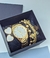 Kit Relógio Feminino Redondo Todo em Aço Inox Analógico Quartz Dourado Rose Gold +Pulseira e Brincos +Caixa Presente