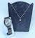 Kit Relógio de Pulso Feminino Aço Inoxidável Redondo Quartzo Luxo + Colar e Brincos Folheado Ouro 18k Presente