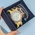 Kit Relógio de Pulso Feminino Analógico Strass Cravejado Pedras Zircônias + Pulseira + Par de Brincos + Caixa Presente na internet