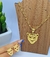 Kit Conjunto Colar e Brincos Feminino Corrente Elo Português com Pingente Onça Tigre Vazado Folheado Ouro Presente