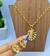 Kit Conjunto Colar e Brincos Corrente Elo Português com Pingente Folha Costela de Adão Folhedo Ouro - Store LVO