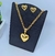 Kit Conjunto Colar e Brincos Corrente Grossa Elo Português com Pingente Coração liso 6mm Folheado Ouro Blogueira na internet