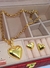 Imagem do Kit Conjunto Colar e Brincos Corrente Grossa Elo Português com Pingente Coração liso 6mm Folheado Ouro Blogueira