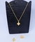 Kit Conjunto Colar e Brincos com Pingente Trevo de Quatro folhas Corrente Inspiração Blogueira Virginia Folheado Ouro