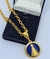 Imagem do Colar religioso Corrente Grossa Elo Português com Pingente Medalha Redonda Nossa senhora aparecida azul Tendência Moda