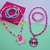 Kit Colar e Pulseira Miçangas Pérolas Infantil Menina com Pingente Princesas Disney Minnie Stitch Sereia Moana Moda Kids