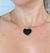 Kit Colar e Brincos Choker Aro Rigido Fino Liso com Pingente Coração Love Liso Preto Branco Folheado Ouro Dourado Luxo