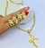Imagem do Kit Colar e Brincos Feminino Corrente Elo Português Grossa com Pingente Laço Delicado Folheado Ouro Dourado Luxo