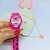 Kit Relógio de Pulso Infantil Digital Esporte + Conjunto Colar e Brincos Menina Desenho Animado + Caixa Coração Rosa