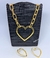 Kit Gargantilha e Brinco Colar Corrente Elo Grossa Coração Mosquetão Grande Folheado Ouro 18K Dourado Brinco Antialérgico Moda - Store LVO