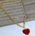 Kit Colar e Pulseira Corrente Elo Português Folheado Ouro com Pingente Coração Love Vermelho Presente para Mulheres Lembrançinha na internet