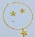 Imagem do Kit Colar e Brincos Elo Aro Rígido Liso com Pingente Estrela do Mar Folheado Ouro Dourado Par de Brinco anti-alérgico Moda Tendência