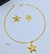 Kit Colar e Brincos Elo Aro Rígido Liso com Pingente Estrela do Mar Folheado Ouro Dourado Par de Brinco anti-alérgico Moda Tendência