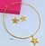 Kit Colar e Brincos Elo Aro Rígido Liso com Pingente Estrela do Mar Folheado Ouro Dourado Par de Brinco anti-alérgico Moda Tendência