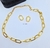 Kit Colar e Brincos Feminino Corrente Elo Quadrado retangular Folheado Ouro Luxo Par de Brinco Anti alérgico Moda - Store LVO