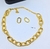 Kit Colar Choker e Brincos Feminino Corrente Elos Grosso Oval Folheado Ouro Luxo Conjunto Par de Brinco Antialérgico Presente Moda