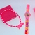 Kit Relógio Infantil Menina Pisca Luz Led Toca Musica Princesas + Colar Miçangas com Pingente 3D Disney Presente Lembrancinha
