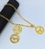 Kit Conjunto Colar e Brincos Feminino Corrente Elos Português com Pingente Medalha Redonda Divino Espírito santo Abençoada Folheado Ouro