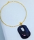 Imagem do Colar Choker aro liso Rígido folheado ouro com Pingente pedra Madripérola retangular detalhe vazado Luxo Festa Tendência 2025