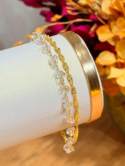 Pulseira dupla dourada com zircônia - Seca Fran - comprar online
