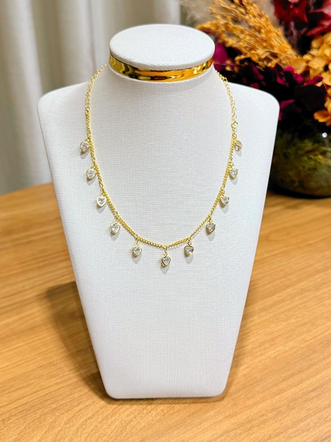 Colar dourado 45 cm e pingente coração zircônia - Seca Fran 015A - comprar online