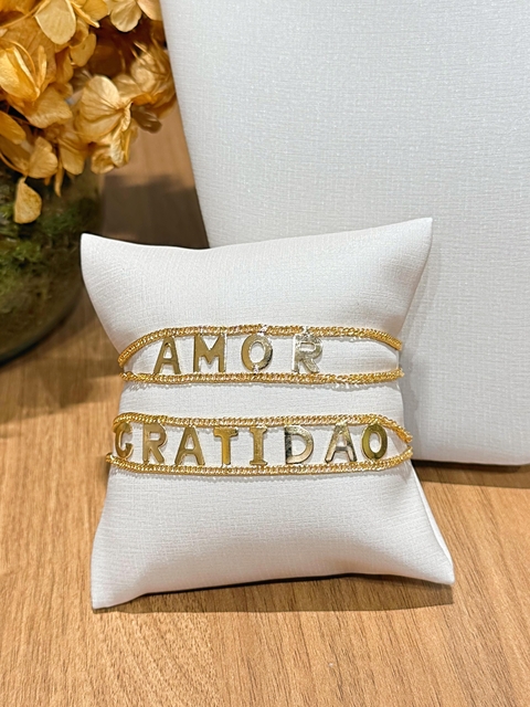 Pulseira dourada GRATIDÃO 22cm - Seca Fran 006A - comprar online