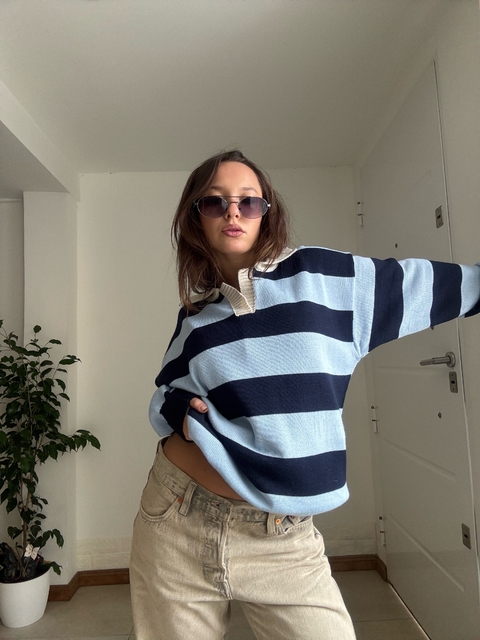 Sweater rayado unisex marino - comprar online