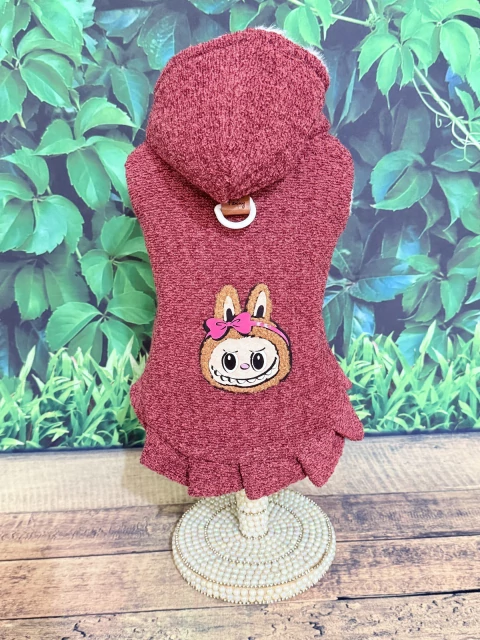 Casaco Labubu Bordô para cachorro e gato